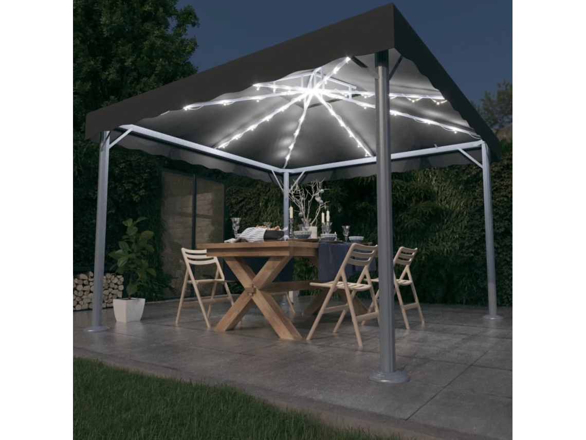 Vidaxl Gazebo Com Cordões De Luzes Led 300x300 Cm Alumínio Antracite