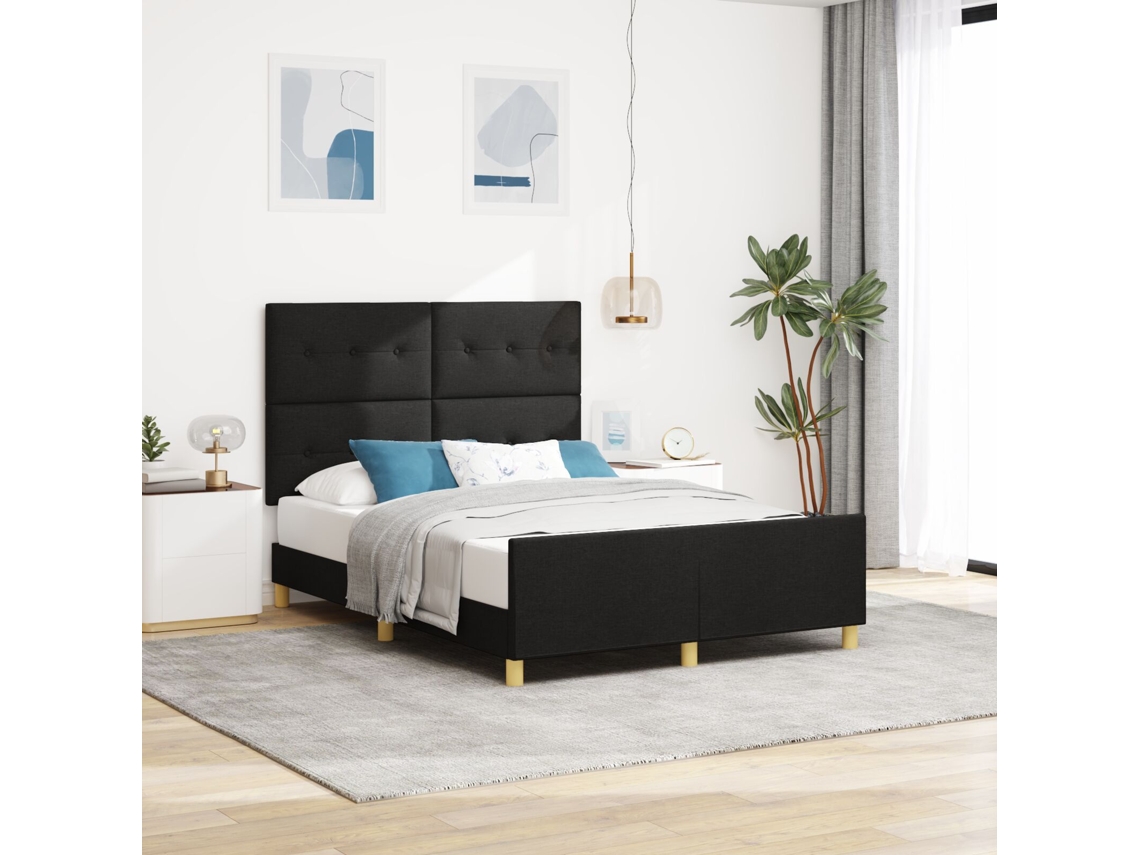 Cama Lovely Home Madeira Tecido Preto (140x190)