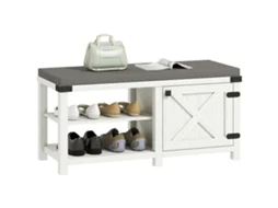 Banco Sapateira Rústico, com Compartimentos para 7 Pares, Veios, 100x40x48 Cm Branco Cinza | S/MARCA