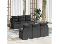 Vidaxl Conjunto de Sofá de Jardim 7 Pcs Preto Vime Pe