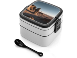 Lancheira Bento Black Rock Desert Dupla Para Adultos Com Colher E Alça, À Prova De Vazamentos, Empilhável Em Uma Única