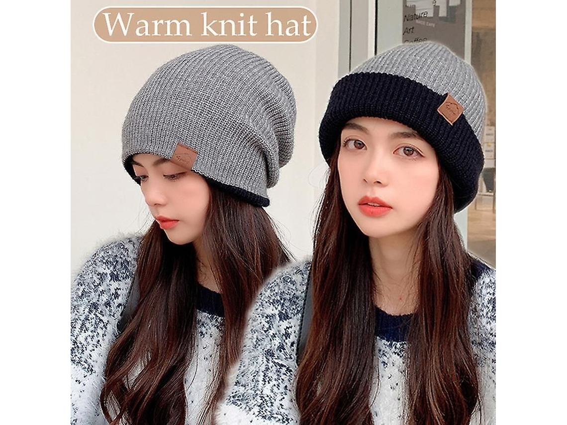 2026 gorro de Lana Bicolor de Doble Capa Calientito Elástico para Mujer e Hombre com Design Simples e Versátil