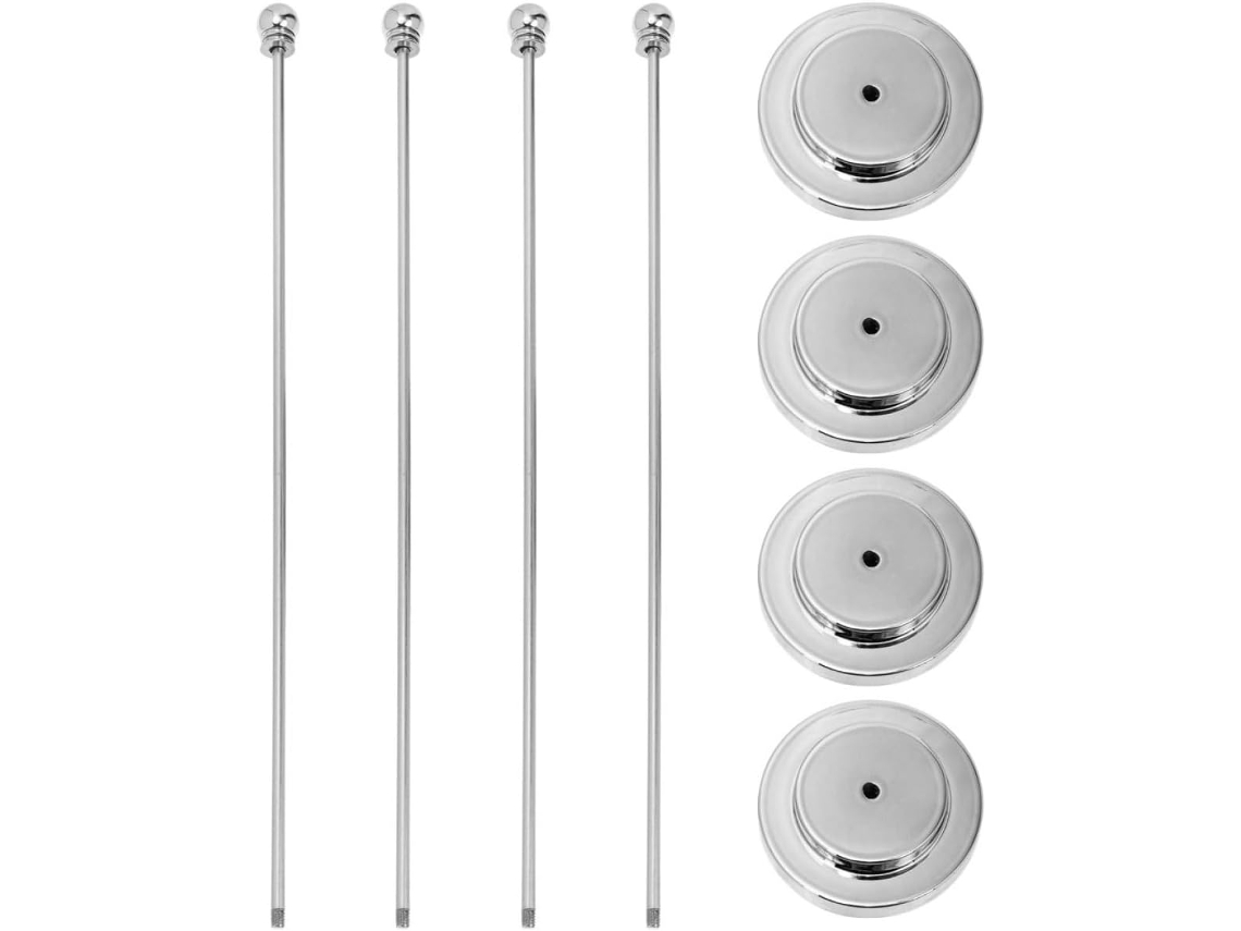 Conjunto de 4 Suporte Mesa para Bandeira Amosfun em Metal Prateado, Peças com Haste Reta e Simples, Base Estáv