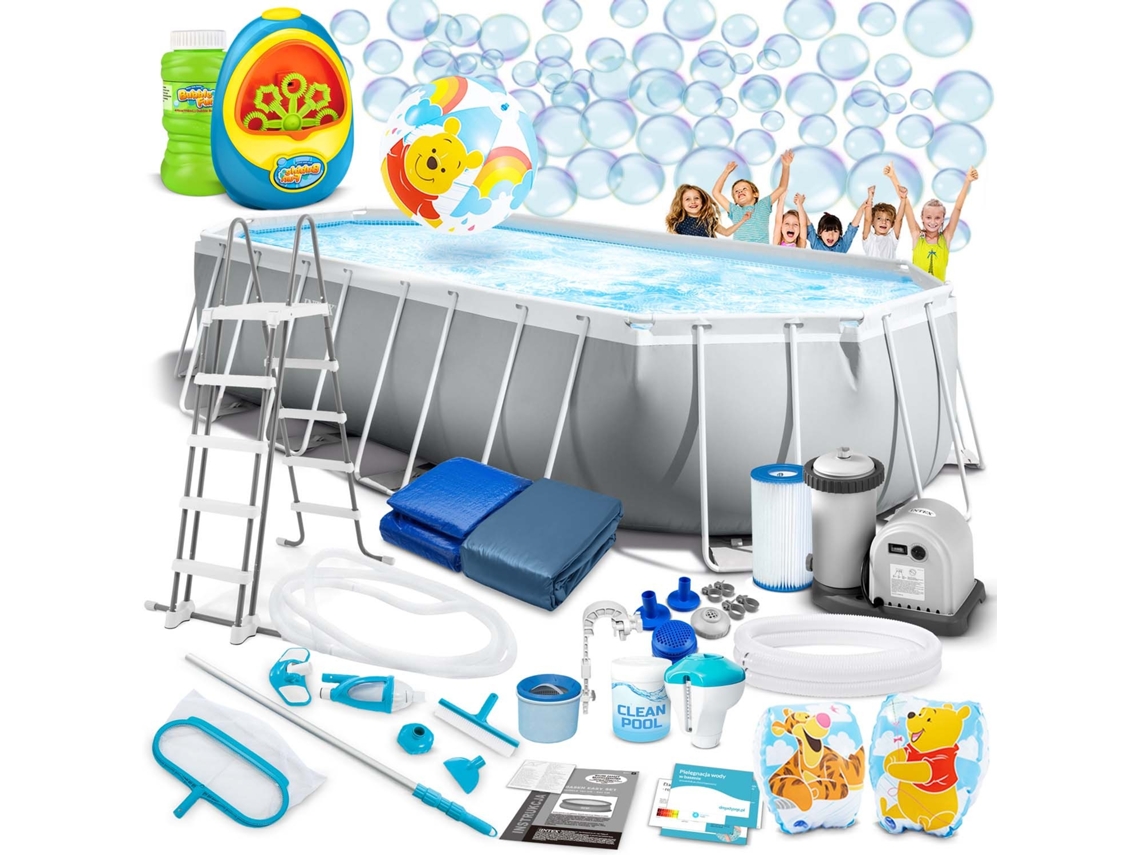 Piscina De Jardim Com Estrutura 610 X 305 X 122 Cm 21 Em 1 Intex 26798 Máquina De Bolhas Grátis