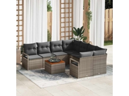 Vidaxl Conjunto De Sofá De Jardim 9 Unid. Cinzeto Vime Pe