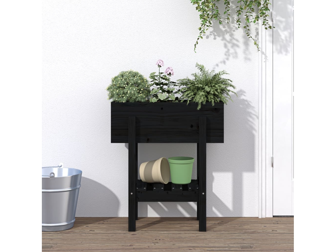 Vidaxl Vaso/floreira De Jardim 62x30x69 Cm Pinho Maciço Preto