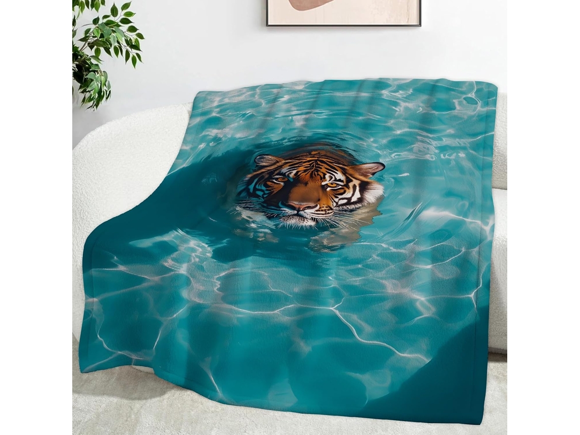 Manta Tigre Estampa Ondulada na Água 100x130 Cm Multifuncional Macia Aconchegante em Flanela Ideal para Cama e