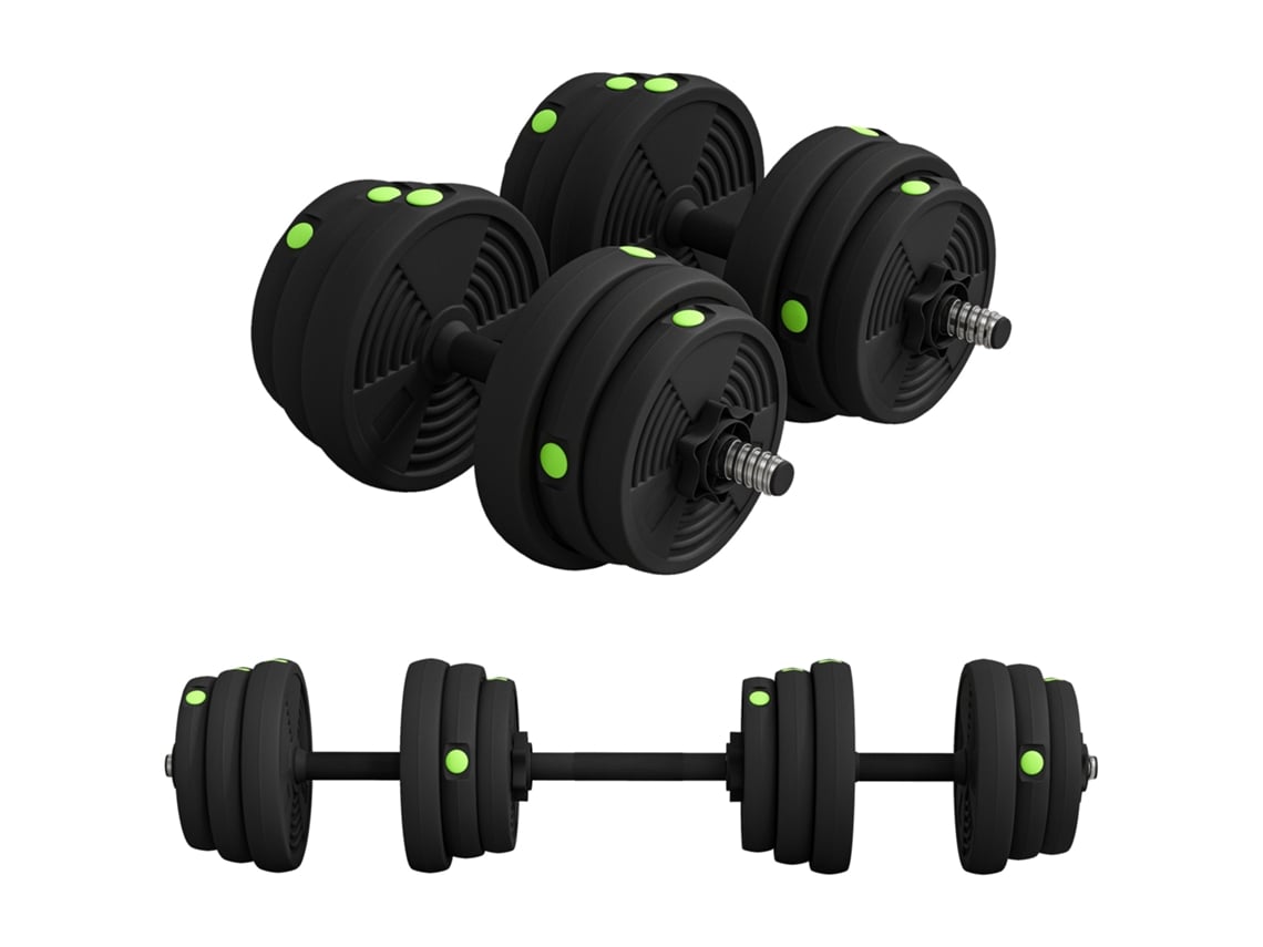 Conjunto de Halteres Ajustáveis 2 em 1 de 25 Kg com Guidões de Conexão e Alças Antiderrapantes para Academia em Casa Preto