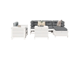 Conjunto de Sofás 7 Peças Jardim Pinho Maciço Branco Dkd Home Decor