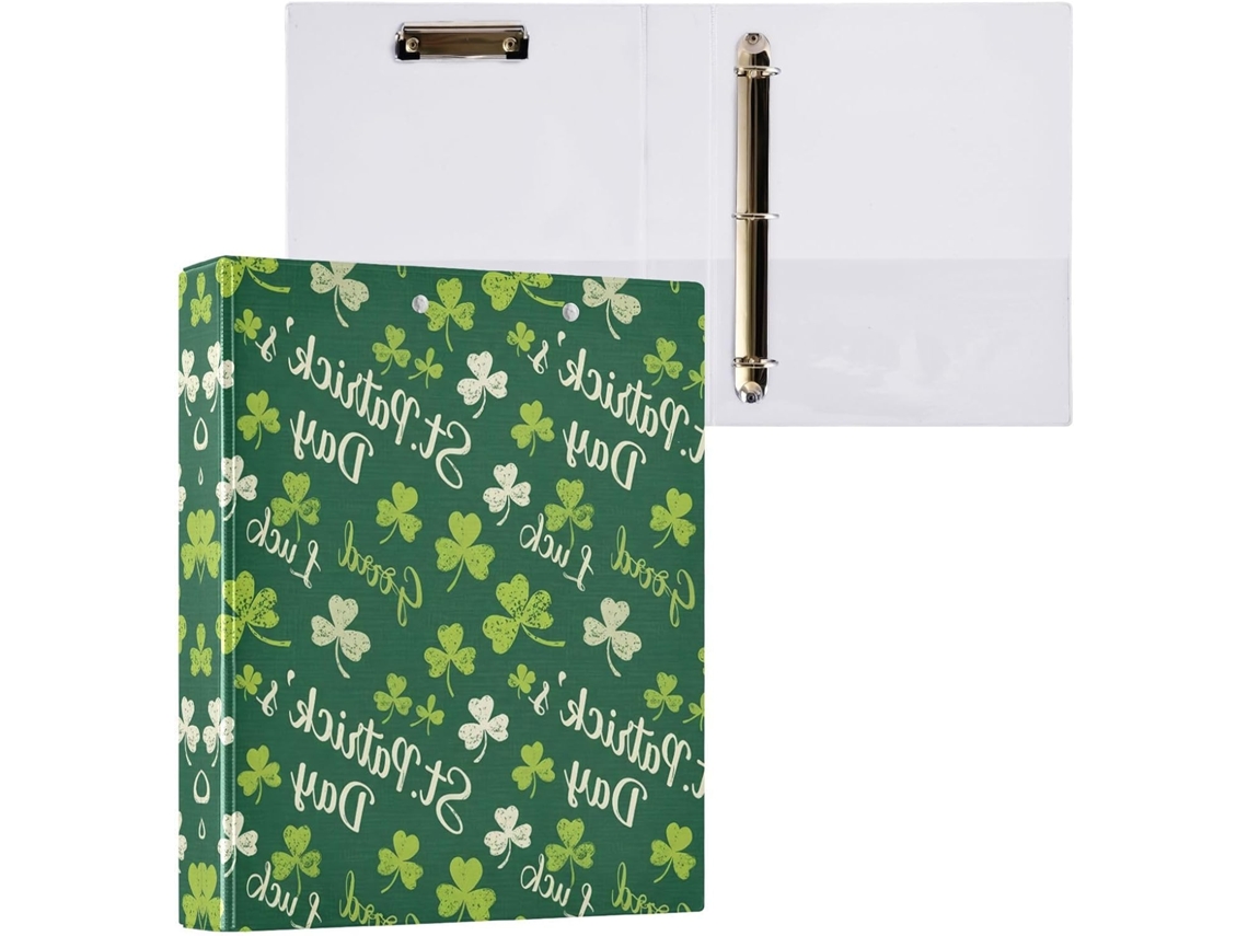 Pasta de 3 Argolas para Papel Tamanho Carta , Trevo São Patrício, Organizador Redondas com Pra (27,9 X 21,6 Cm)