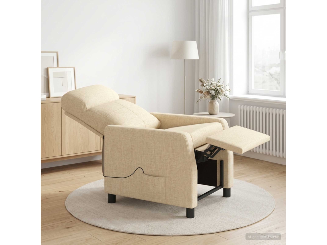 Vidaxl Recliner De Massagem Creme Tecido