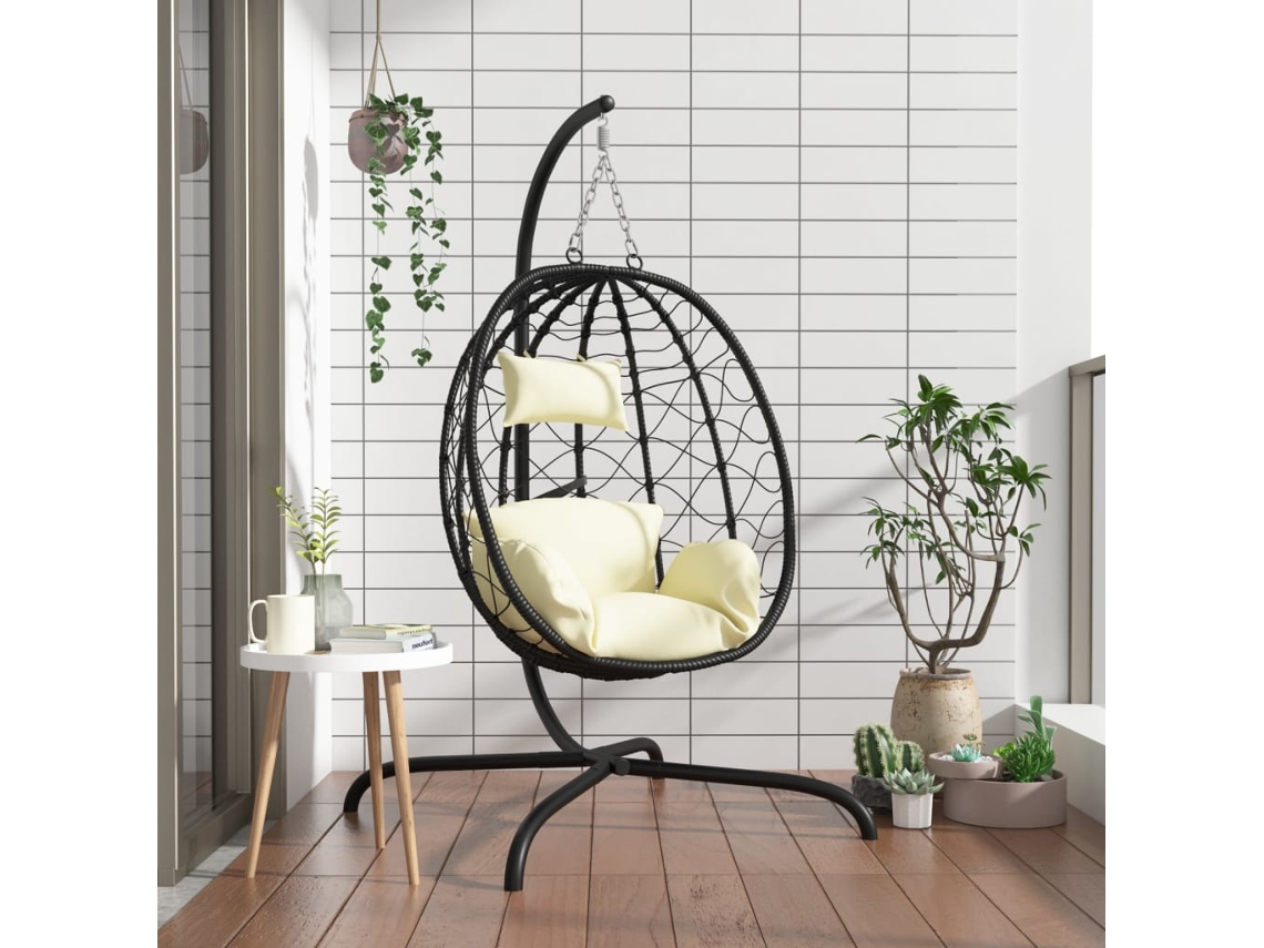 Vidaxl Cadeira Suspensa Egg Com Almofada, Vime Sintético Branco Creme E Aço