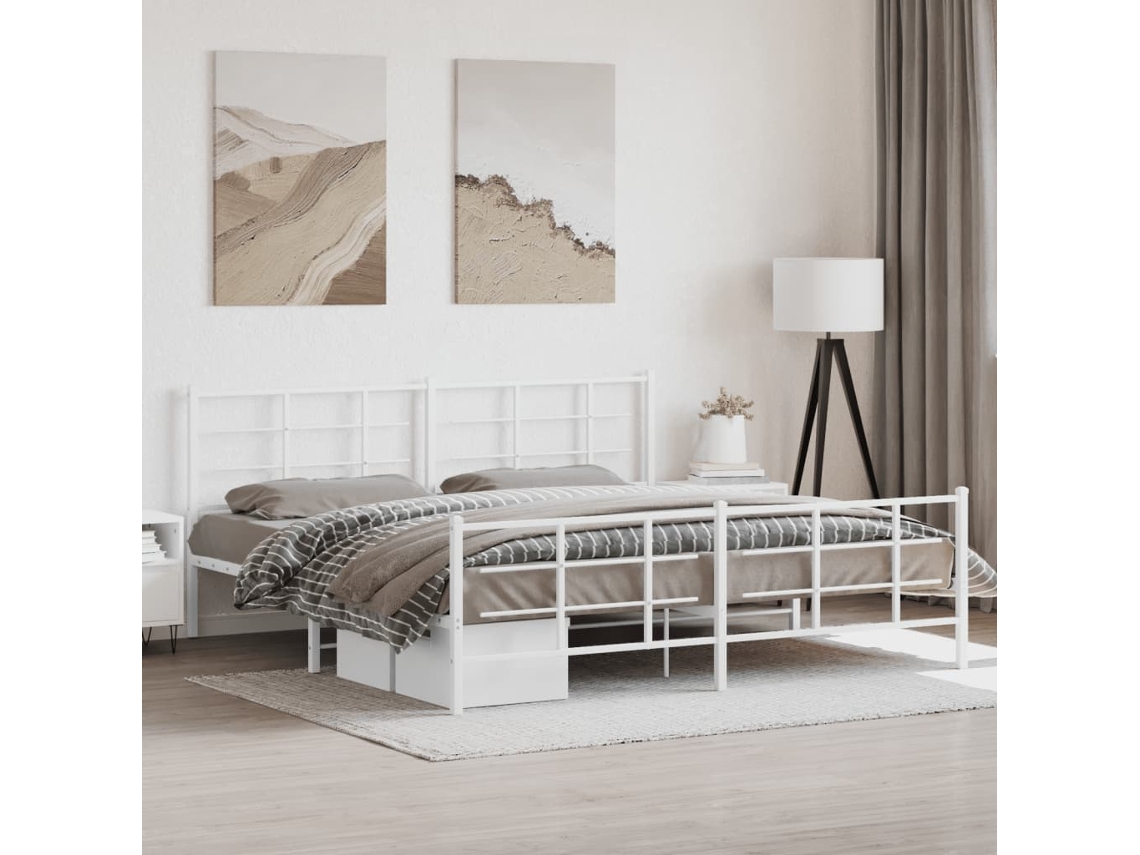 Vidaxl Estrutura De Cama Com Cabeceira E Pés 193x203 Cm Metal Branco