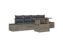 Conjunto 5 Conjunto De Sofá De Jardim Vidaxl Cinzento Vime Pe (100 X 55 X 73 Cm)