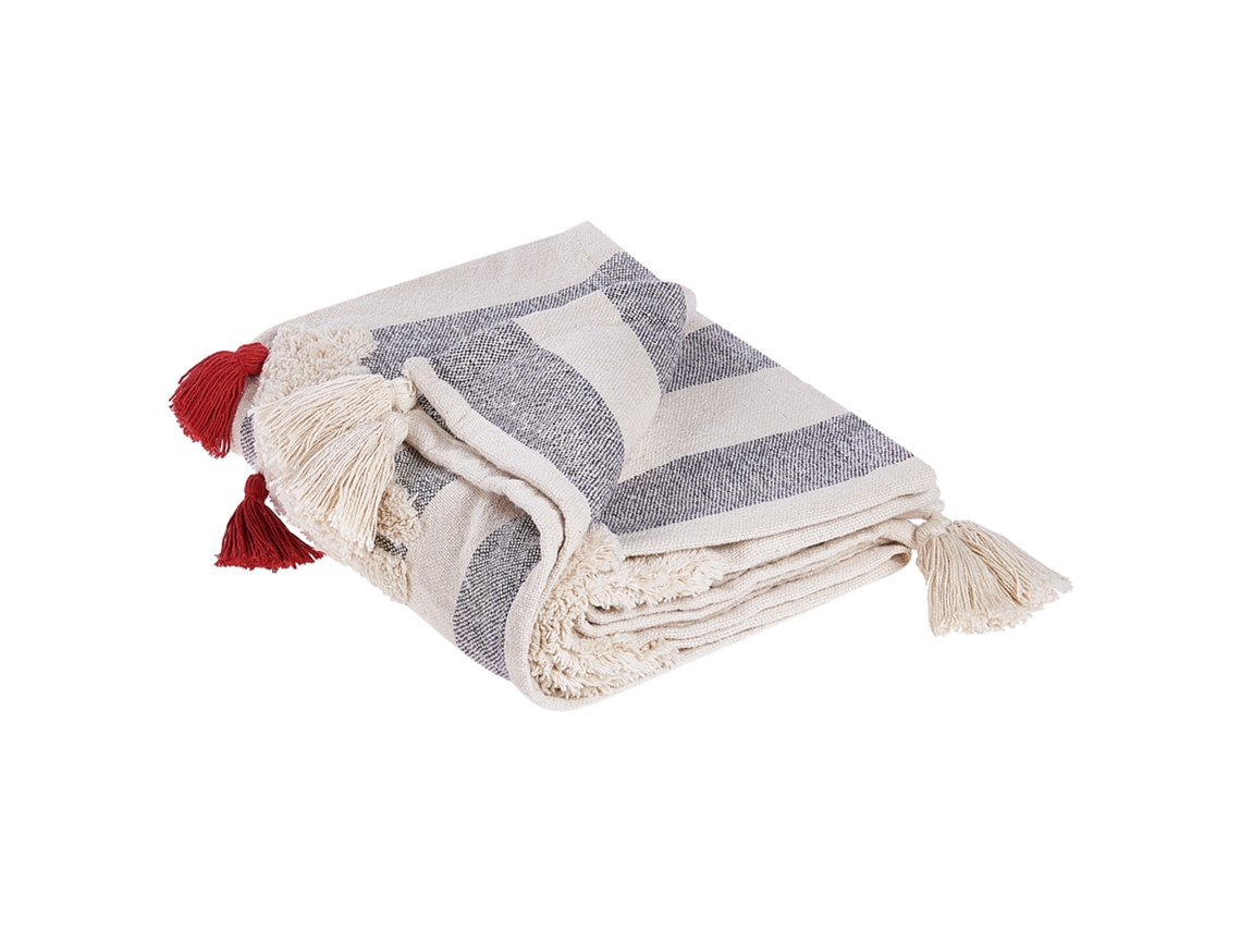 Manta De Diseño Boho Beliani Namtar De Algodón Blanco 125x150x0.5