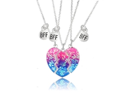 3 Colgantes de Corazón, Esmalte Arcoíris, Collares, Set de 3, Amigas, Corazón Roto