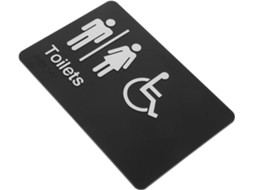 Placa de Banheiro Unissex com Braille e Seta Direcional, Porta em Abs Branco SFUSHOS