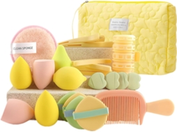 Conjunto de ferramentas de maquiagem, esponja para base, elegante e essencial, ideal para iniciantes.