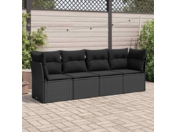 Vidaxl 4 Pcs Conjunto De Sofás Para Jardim C/ Almofadões Vime Pe Preto