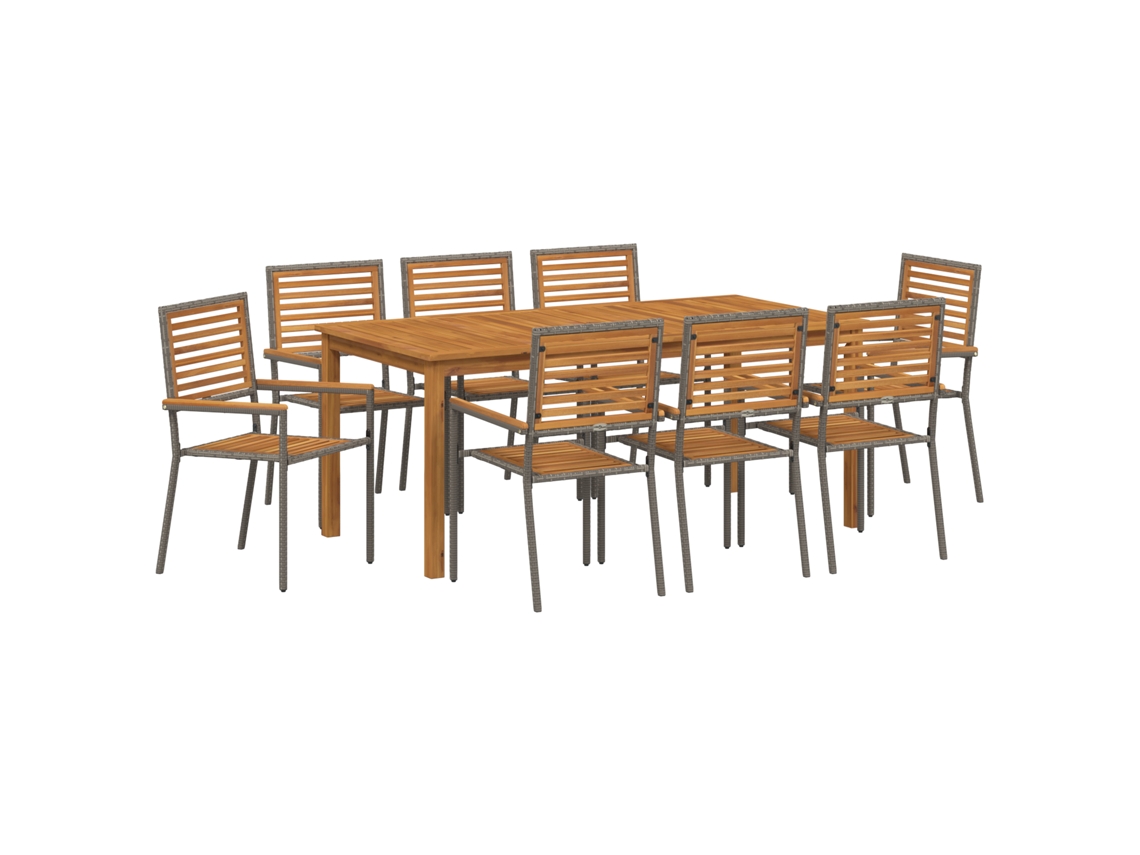 Conjunto 9 Conjunto De Jantar Para Jardim Vidaxl Cinzento Madeira De Acácia Maciça (180 X 90 X 75 Cm)