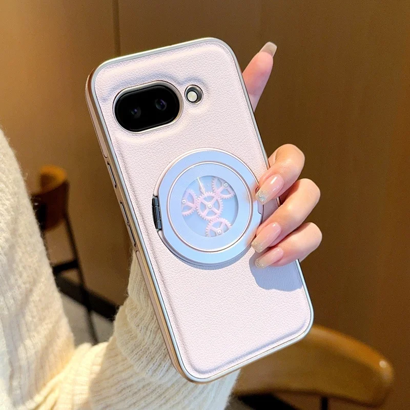 (rosa, Google Pixel 9) Capa Protetora Em Couro Vegano Que Alivia O Estresse, Com Forte Fixação Magnética De 360° E Suporte De Metal.