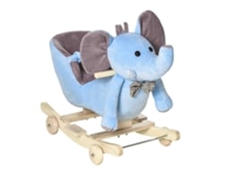 Elefante Balançando Cavalo 18+ Meses, Rodas com Encosto do Cinto, Aço de Madeira Macia, 60x35x45 Cm, Brinquedo Infantil, Azul