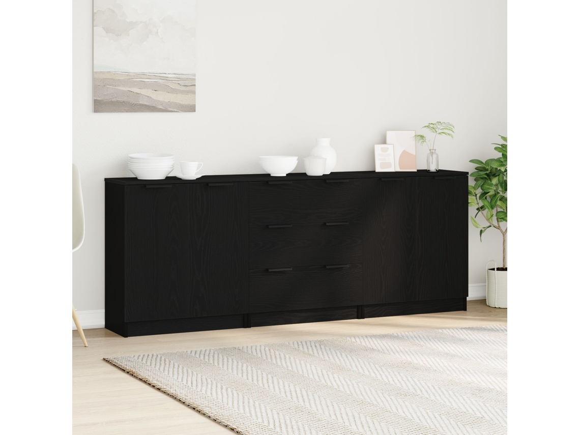 Conjuntos De 3 Buffets Em Madeira De Carvalho Preto Lovely Home