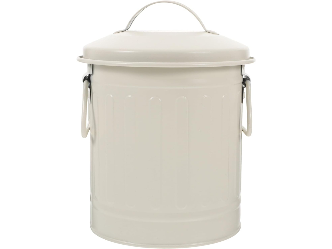 Porta canetas Vintage Amosfun em Ferro com Mini Lixeira Embutida, Compacta Bege Creme Tampa, Acessório de Mesa