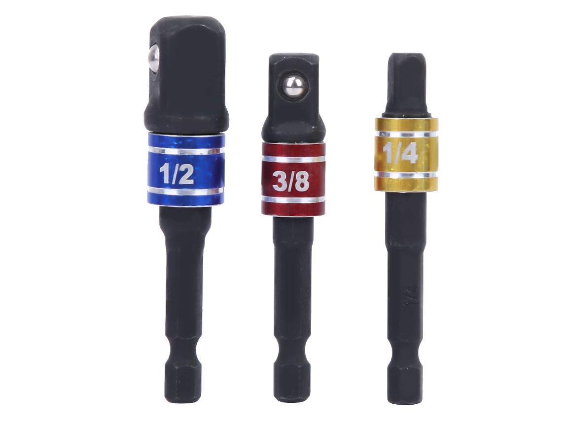 3 Peças Adaptador De Tomada Cr-v Aço Barra De Extensão Vermelho Amarelo Azul 1/2'' 3/8'' 1/4''