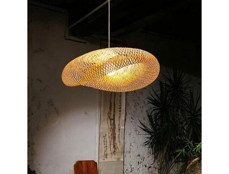 Lustre Suspenso Em Bambu Trançado, Design Japonês, 40cm, Para Sala Ou Restaurante