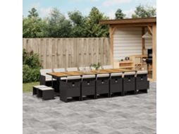 Vidaxl 17 Pcs Conjunto De Jantar P/ Jardim C/ Almofadões Vime Pe Preto
