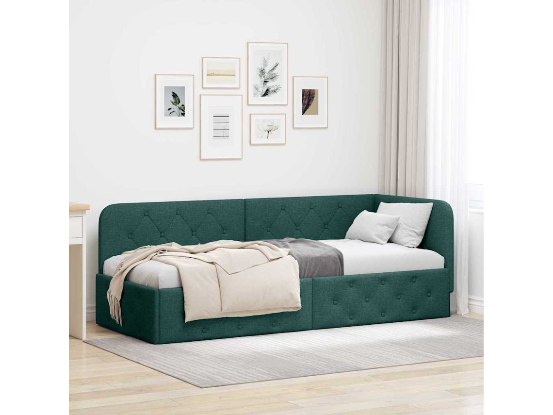 Vidaxl Estrutura De Cama De Canto Verde Escuro 80 X 200 Cm Tecido