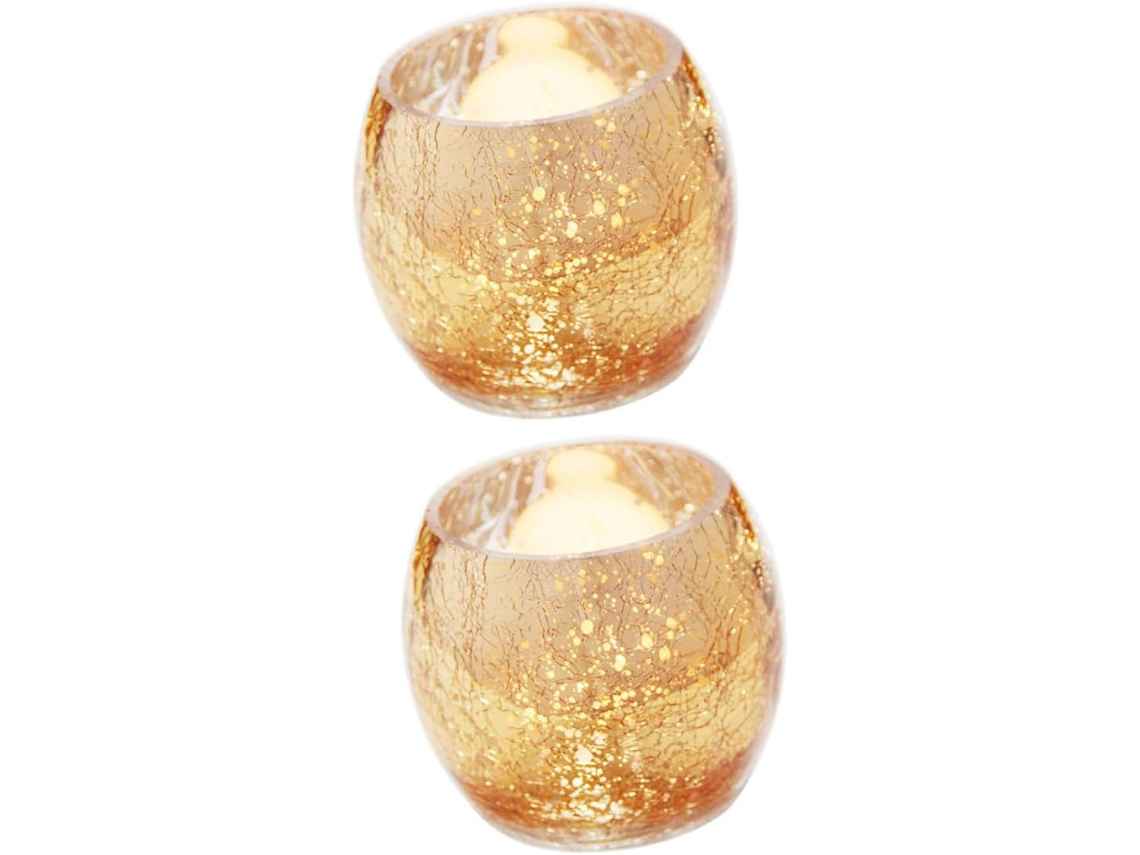 Conjunto De 2 Pequenos Castiçais De Vidro Com Design De Floco De Neve Dourado, Decoração De Mesa Mod Gokoco