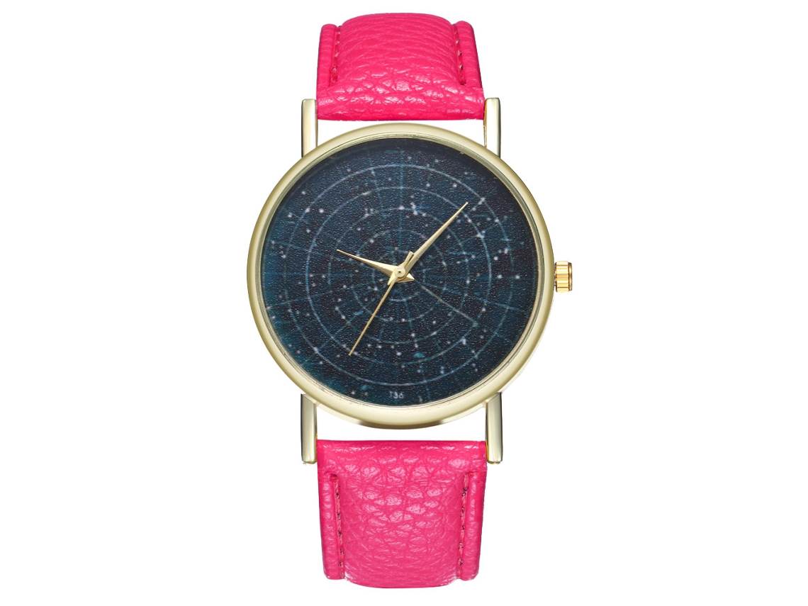 Reloj Hombre Dial Cielo Estrellado Cuarzo Correa Cuero Rosado