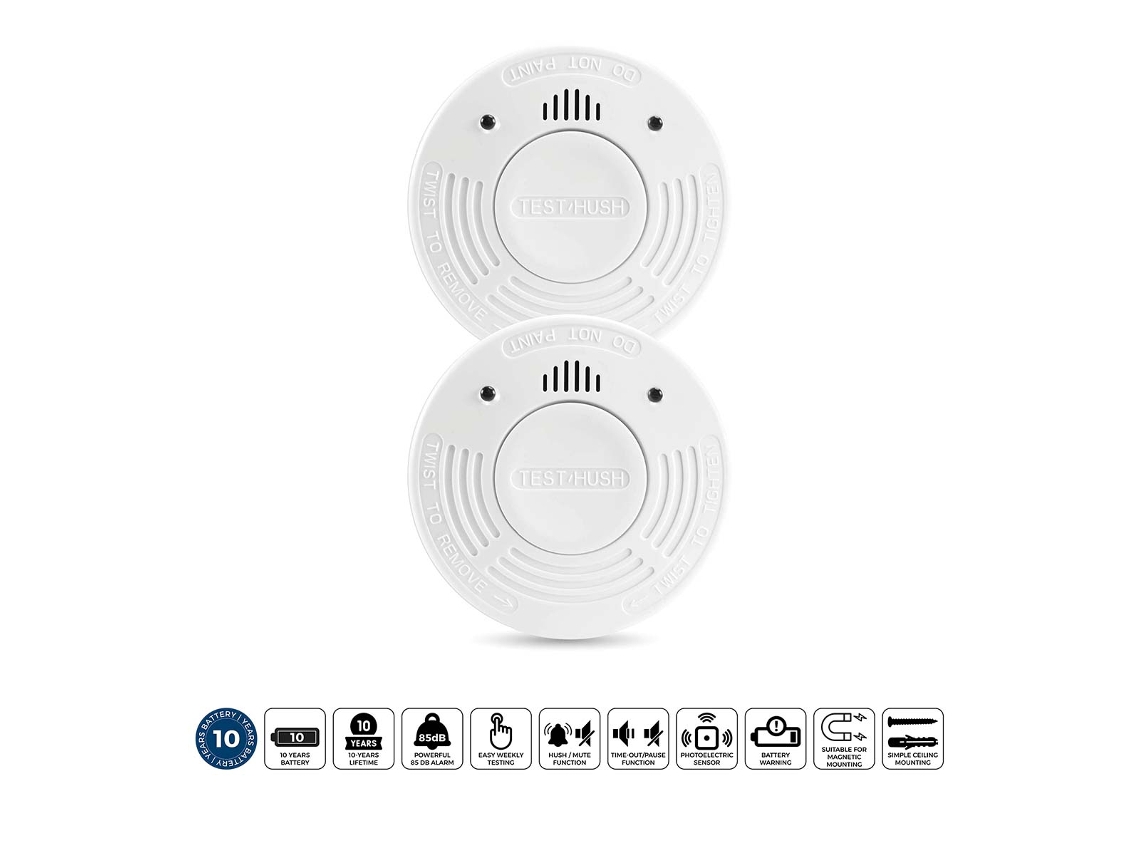 Conjunto De 2 Detectores De Fumaça, Bateria Com Duração De 10 Anos, Cor Branca