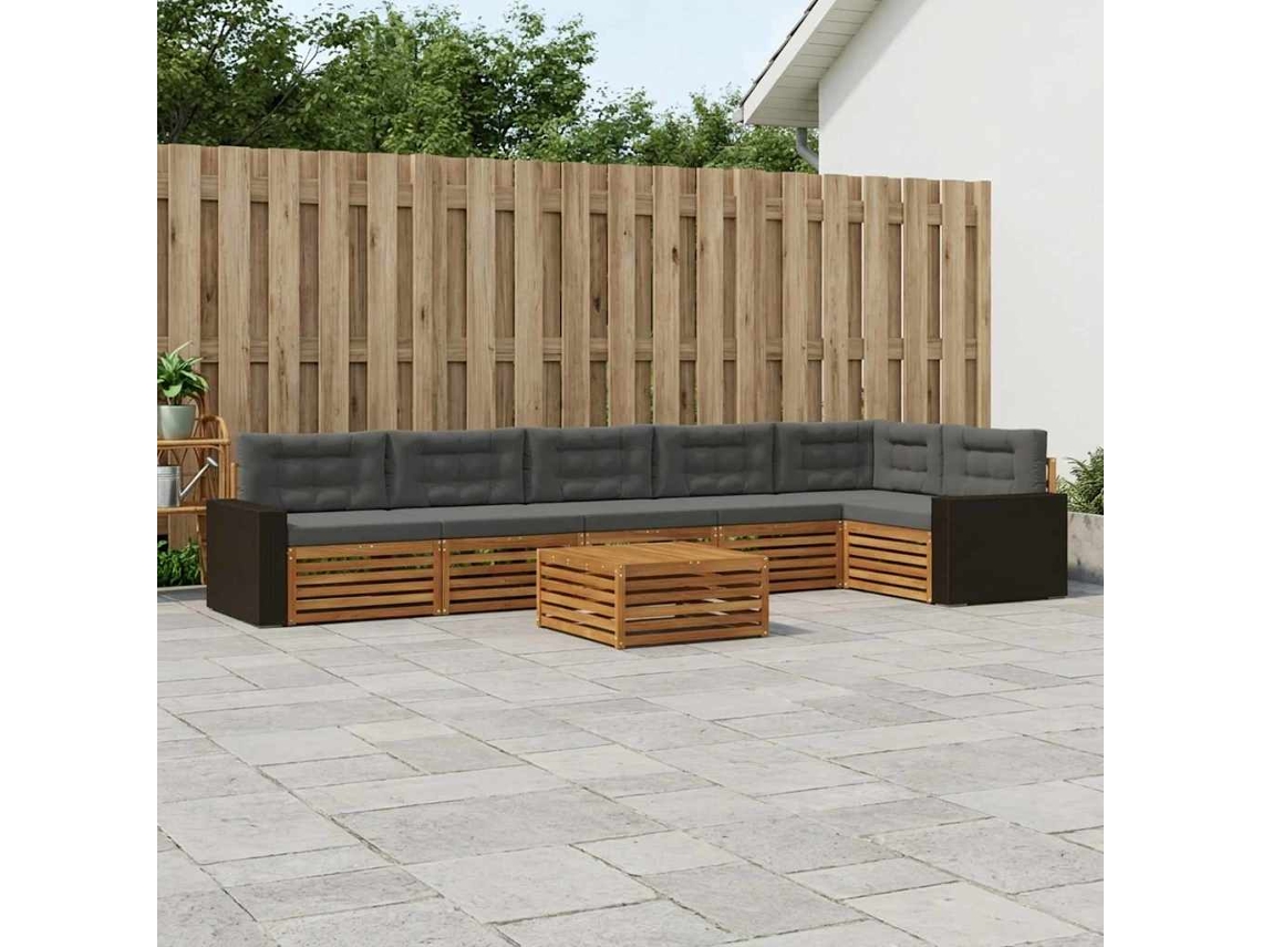 Vidaxl Conjunto De Sofás Para Exterior 7 Unid. Natural E Antracite