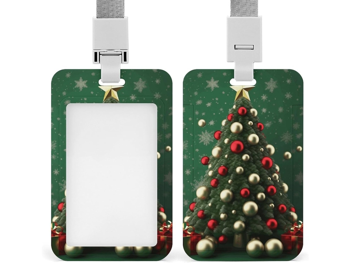 Porta Crachá Redondo Em Formato De Árvore Natal, Capa Protetora Vertical Com Cordão, Estojo De Plástico Impermeável