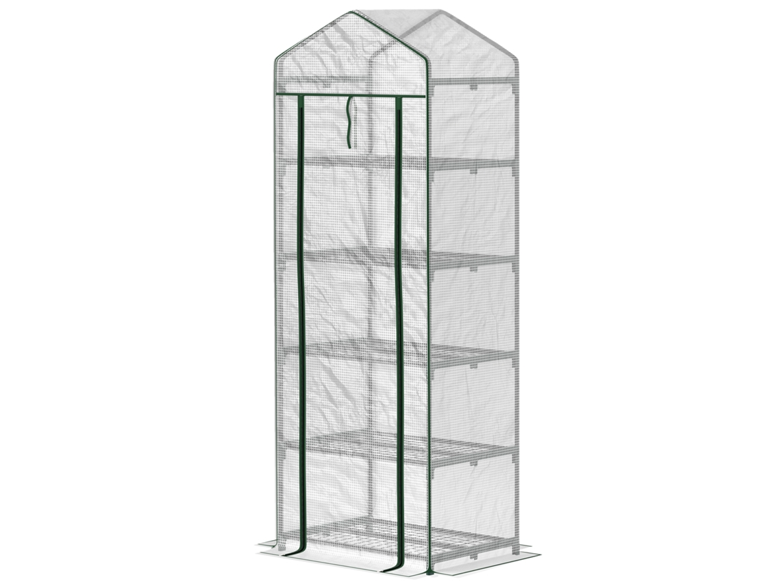 Fogão externo transparente com 5 bocas, suporte para zíper e estrutura de aço 69x49x193 cm
