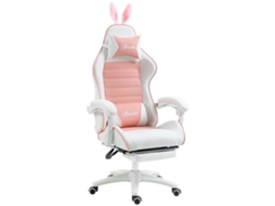 Cadeira Gaming Giratória De Couro Pu Com Altura Ajustável Inclinável 135° Apoio Para A Cabeça 65x63x136-142 Cm Rosa E Preto
