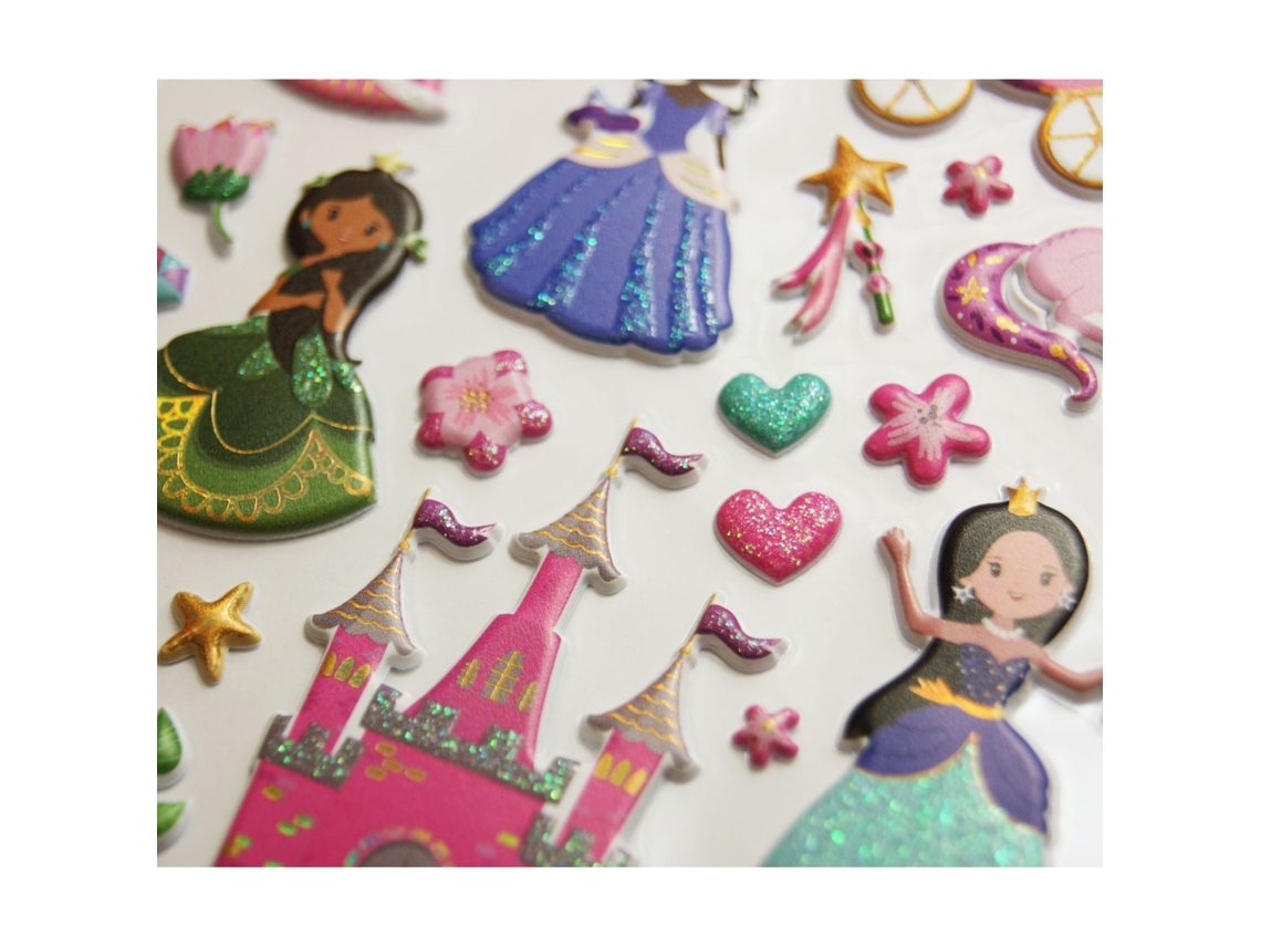 Adesivos Reutilizáveis ​​- Relevo 3D Princesas Glitter GLOBAL GIFT