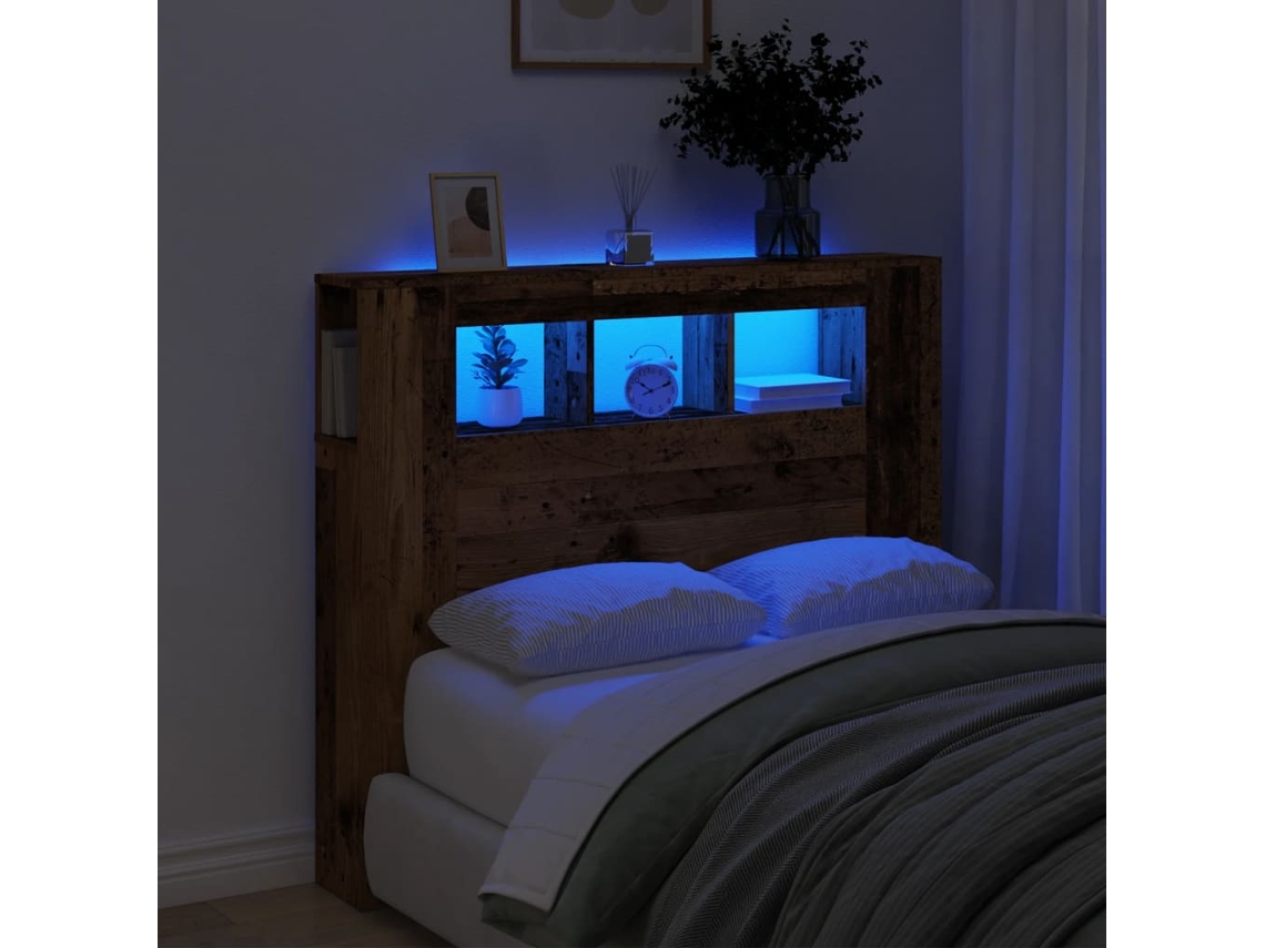 Cabecero con LEDs 120x18,5x103,5cm Derivado de Madera Vieja