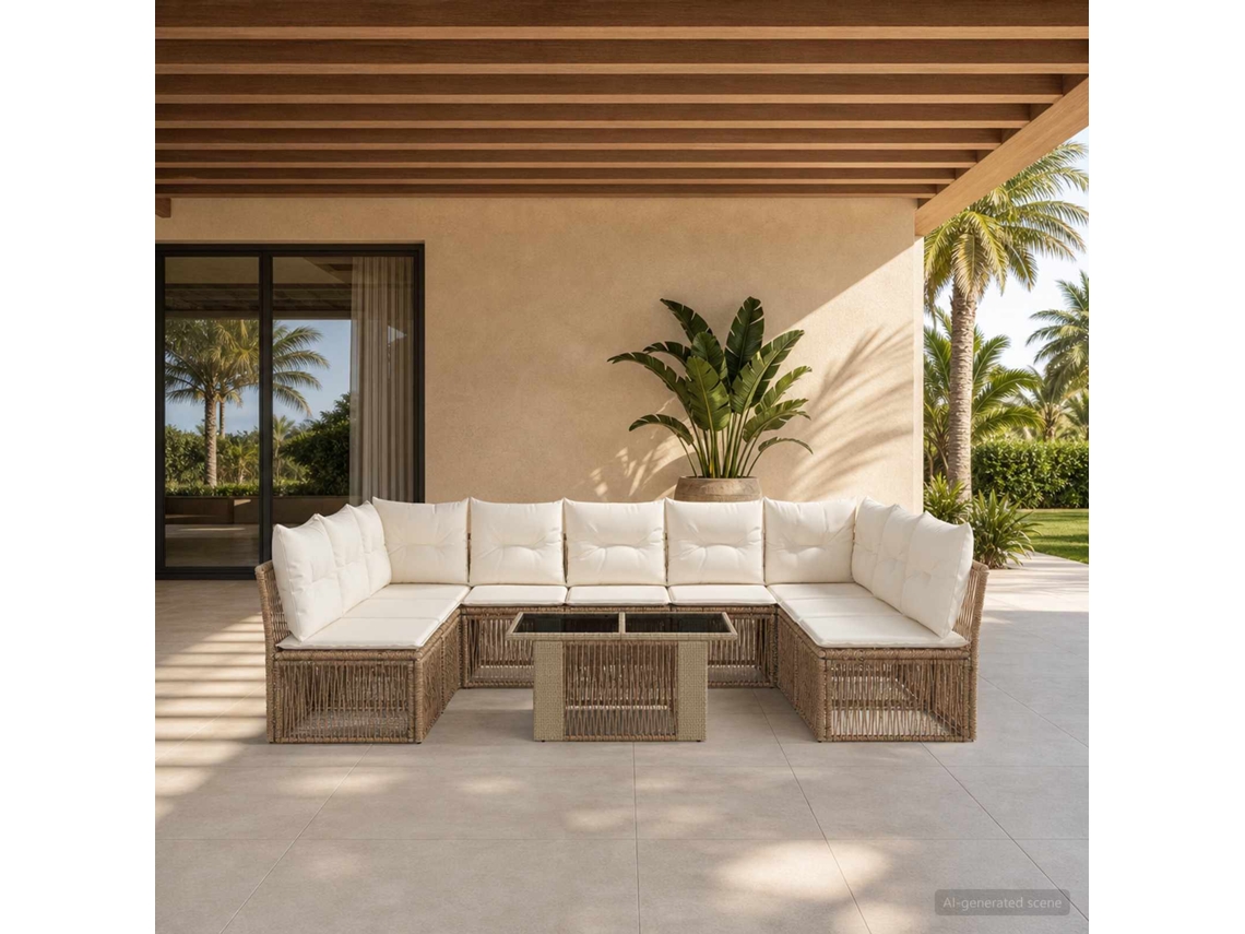 Vidaxl Conjunto De Sofá De Jardim 10 Unid. Bege Vime Pe
