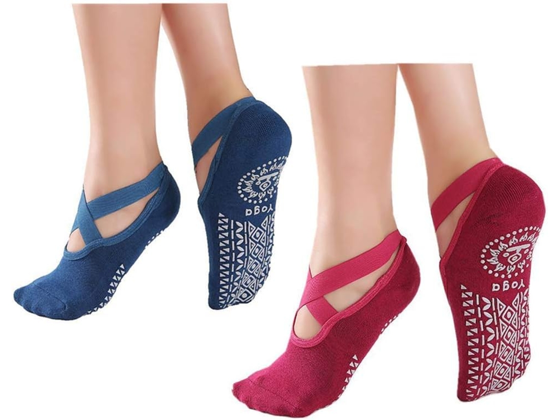 Meias de Ioga Femininas Antiderrapantes Aderência Cores Azul Vermelha AQUAFORGE