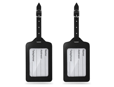 2x couro PU preto etiqueta de bagagem de viagem bolsa de mão mala de identificação alça envoltório etiqueta etiqueta etiqueta etiqueta MONDPALAST