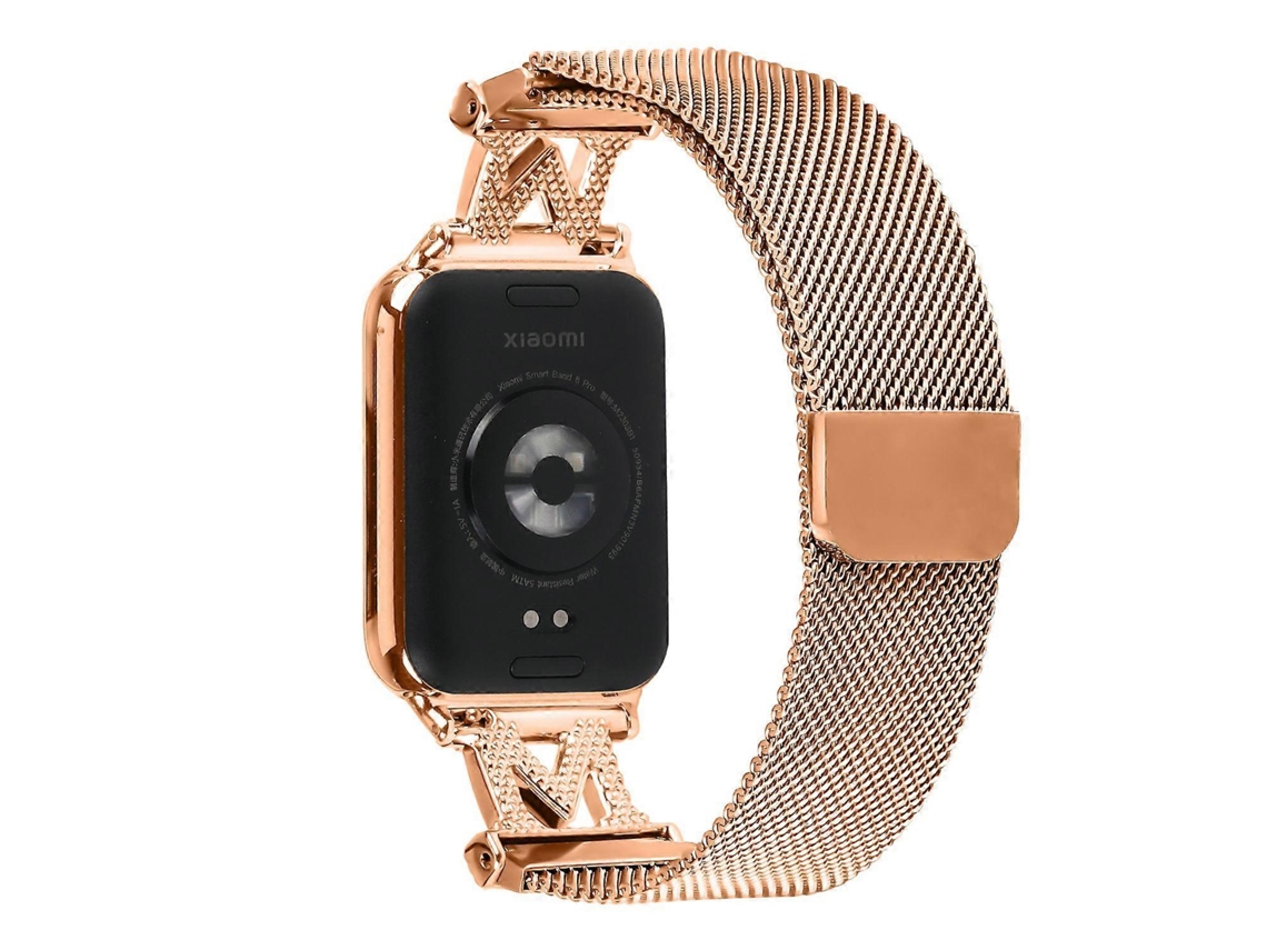 Lurelia Pulseira Milanesa Tipo M, Compatível Com Xiaomi Smart Band 8 Pro, De Metal Em Aço Inoxidável, Ouro Rosa