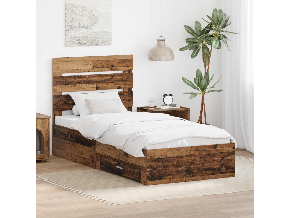 Vidaxl Estrutura Da Cama Com Gaveta Madeira Antiga 90 X 190 Cm