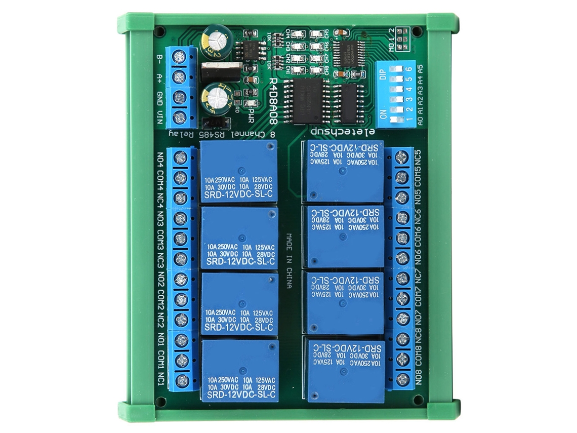 Placa De Expansão De Relé 8 Canais Rs485 12v Para Controle Remoto Protocolo Rtu R4d8a08‑r Com Caixa Din Rail