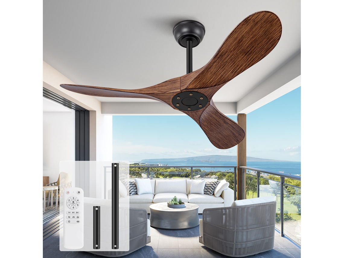 Ventilador De Teto 42 Polegadas Sem Luz, Motor Dc Silencioso, Seis Velocidades Reversíveis E Comando