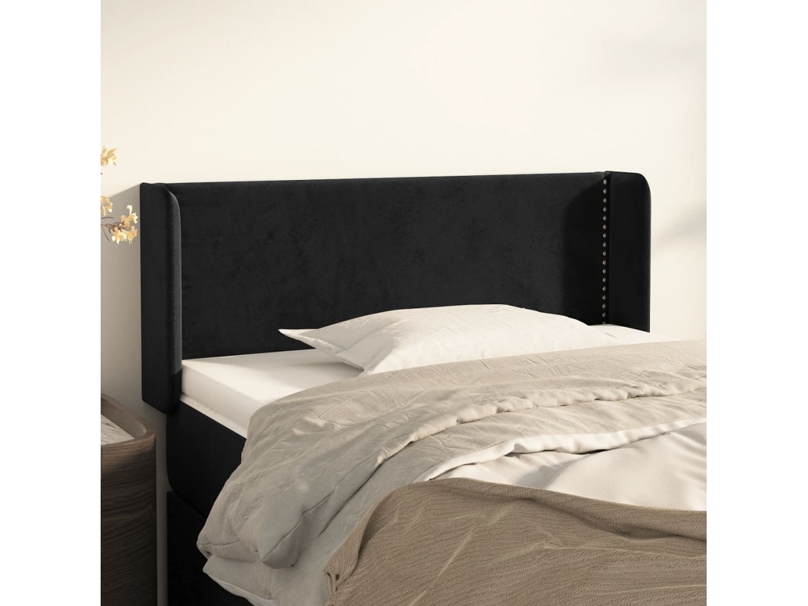 Vidaxl Cabeceira De Cama C/ Abas Veludo 93x16x78/88 Cm Preto