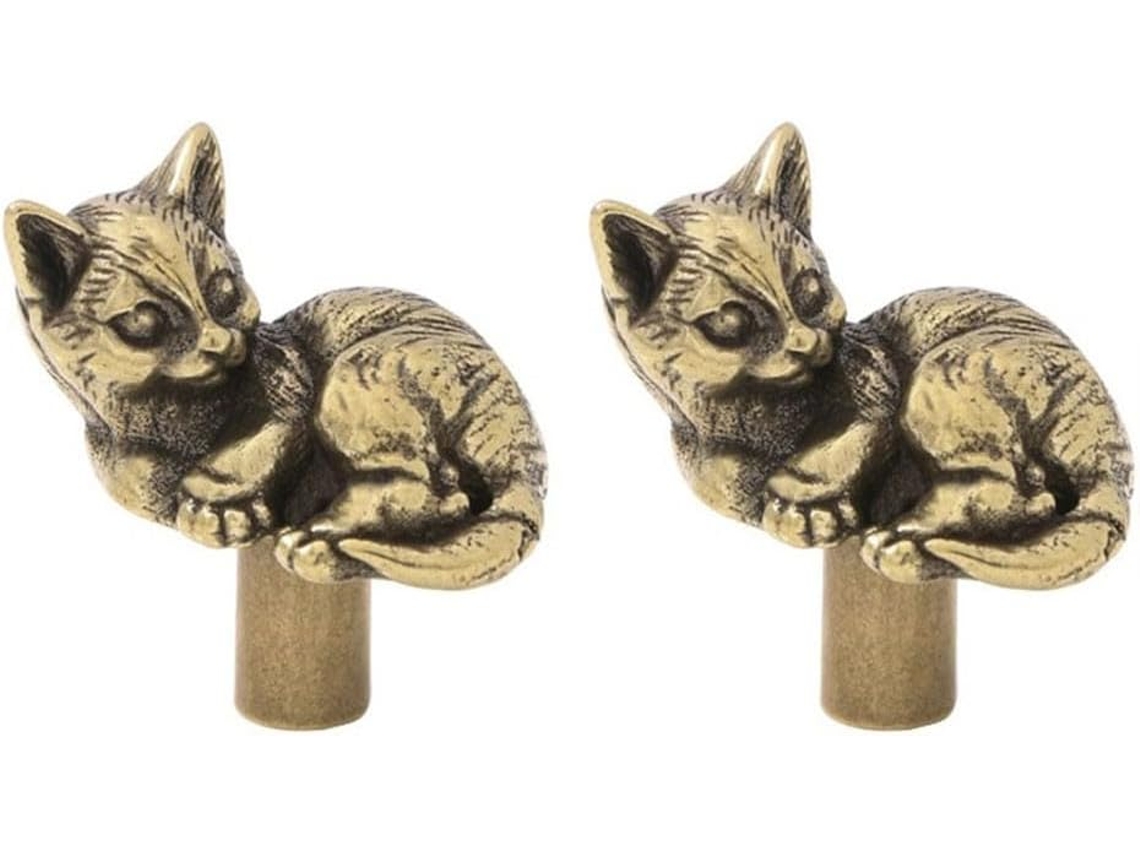 Conjunto De 2 Puxadores Para Portas Armários Infantis, Com Estrutura Em Latão E Design Artístico De Gato Preguiçoso